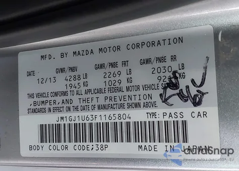 2015 Mazda Mazda6 I Sport z USA, uszkodzony, nr VIN JM1GJ1U63F1165804